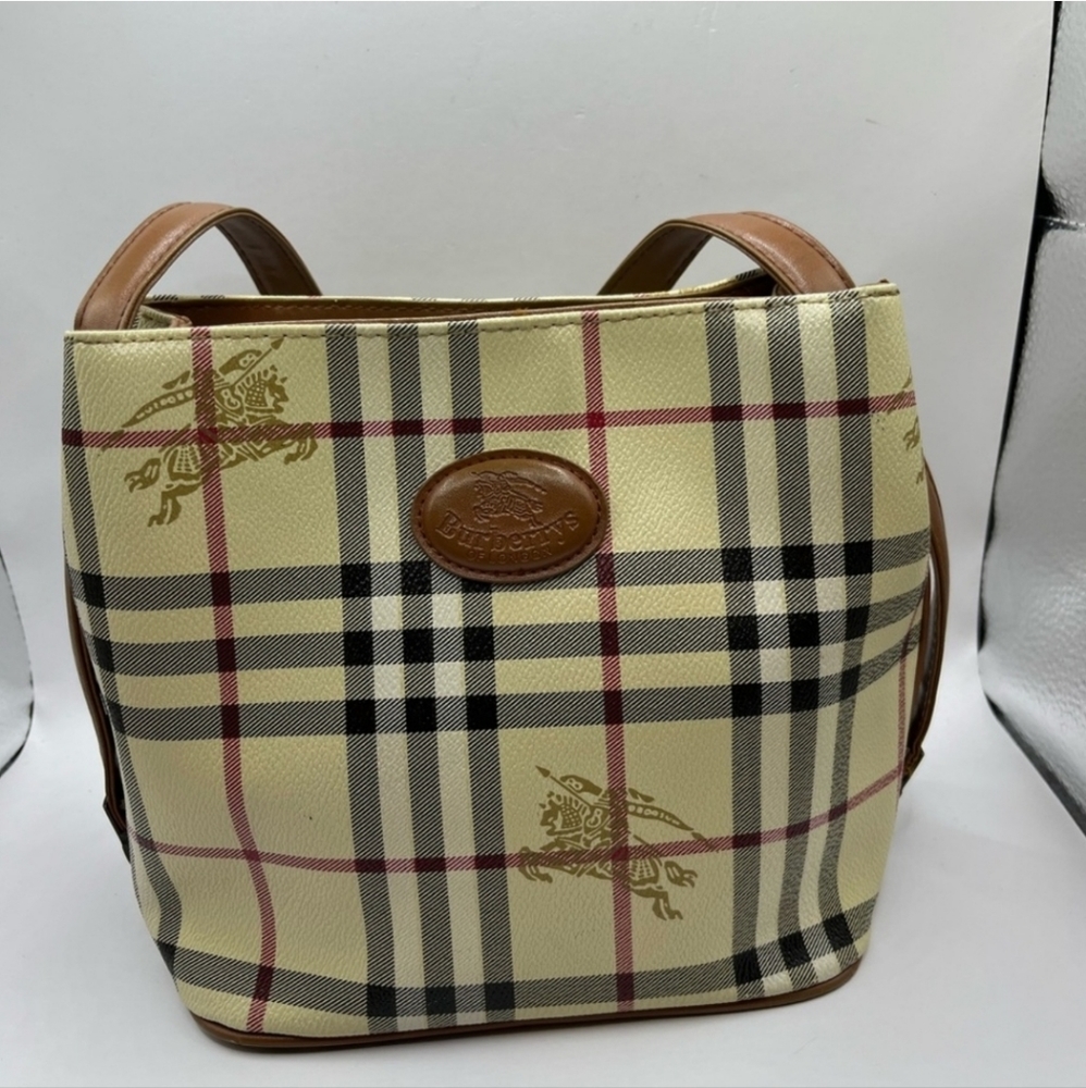 Burberrys Coated Canvas Nova check tote small handbag Purse 7"H 9"W vintage